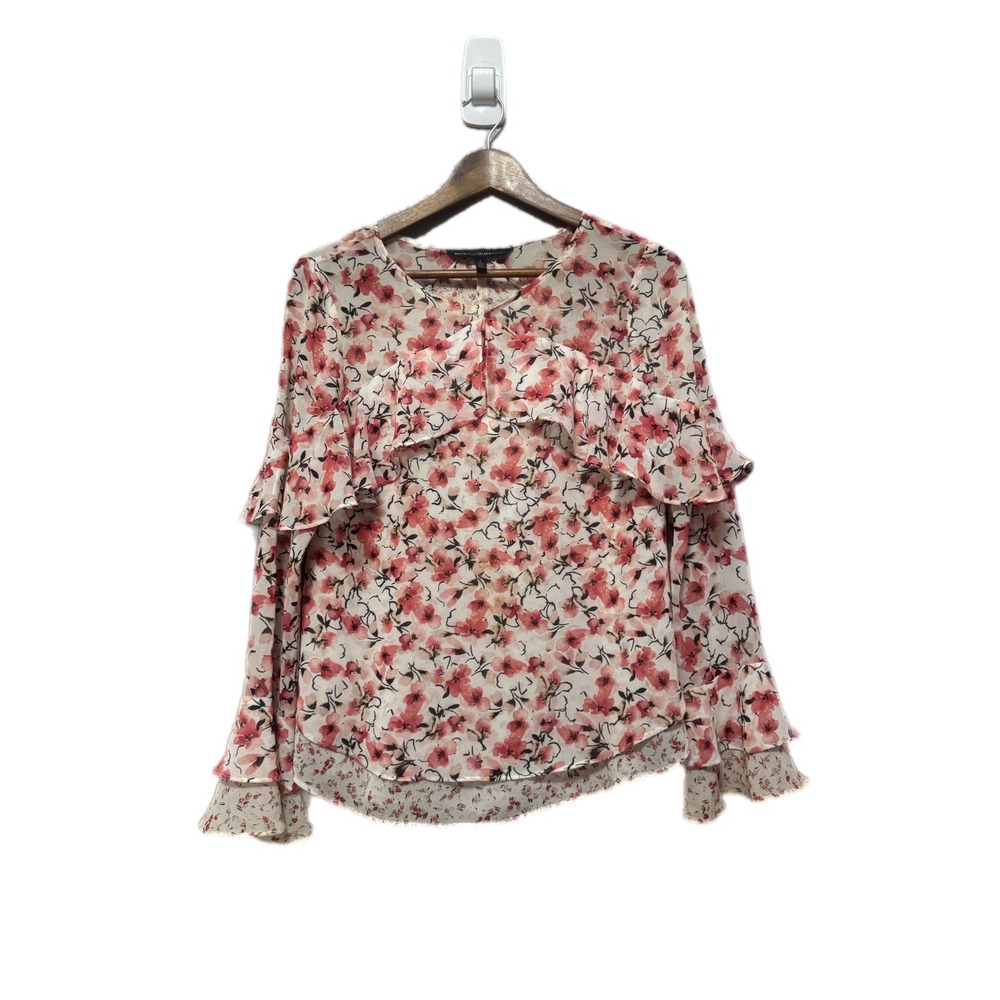 White House Black‎ Market Floral Ruffle Blouse Womens 4 Pink Excellent Chiffon